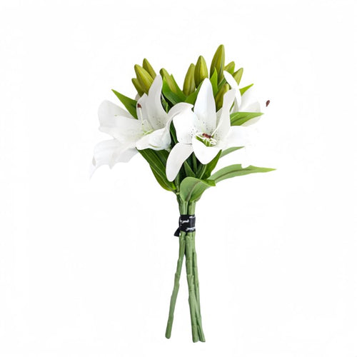 6 Pcs Artificial Lily Flowers Branches Faux Silk Stems Flower Bouquets Decor for Wedding Party Home Office Garden Decoration (White) - color: White