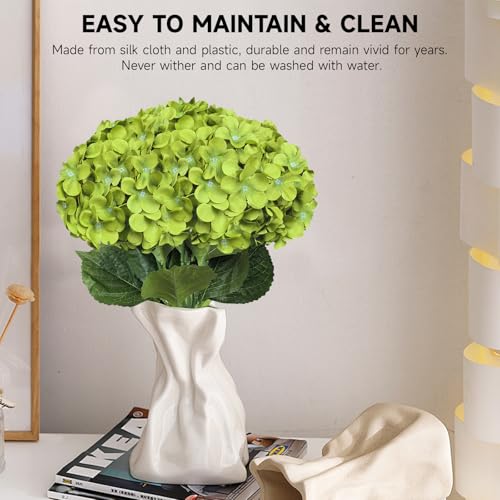 6 PCS Artificial Hydrangea Flowers, Realistic Silk Faux Hydrangeas with Long Stems, Fake Flowers for Wedding Bouquets, Home Table Centerpieces, Party & Indoor Outdoor Decor(GrassGreen) - color: Grass Green