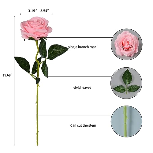 12pcs Rose Artificial Flowers, Fake Rose Silk Flower Bouquet, Faux Roses with Stems - 50cm, Roses Decor for Wedding & Home Decoration (Pink) - color: Pink