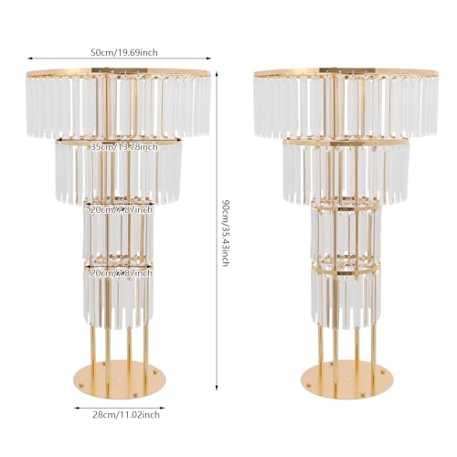2Pcs 4 Tiers Wedding Centerpieces Vase, 35.43" Tall Wedding Centerpieces Crystal Flower Stand, 5-Tier Crystal Vase with 11" Round Base for Party Event Home Decoration (Gold) - color: 4 Tiers+ Gold+ Round Base