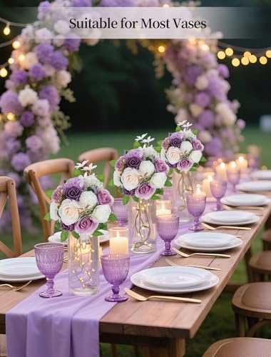 BLOSMON Artificial Flowers Ball Wedding Centerpieces 10 Pcs Lilac Rose Artificial Flower Center Pieces Decoration for Table Silk Kissing Ball Faux Floral Bouquet Arrangements for Home Party DIY Decor - color: Lilac
