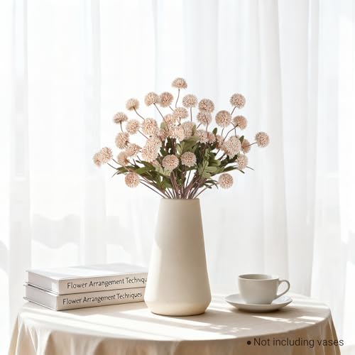 Mkono Faux Flowers for Vase 10 Pcs 20" Artificial Mums Flowers with Long Stems Fake Silk Chrysanthemum Flower for DIY Bouquets Centerpieces Home Decorations Floral Arrangement Table (Beige) - color: Beige