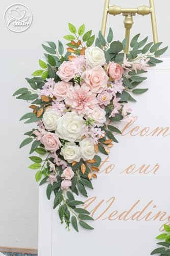 Odouzy Pack of 2 Wedding Arch Decorations Artificial Hanging Flowers Floral Swag for Wedding Welcome Sign Backdrop Balloon Arch Home Party Bridal Ceremony Reusable (Light Pink) - color: Light Pink
