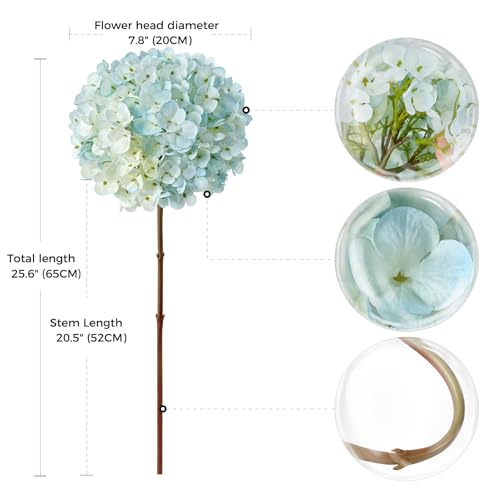 ZYTUYO 3PCS Blue Hydrangea Artificial Flowers 25.6" Large Fake Hydrangeas Flowers with Stems Faux Silk Bouquet for Indoor Home Decor Table Wedding Party Floral Outdoor Centerpieces - color: Lake Blue