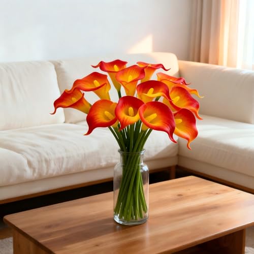 Sunset Calla Lily 4Pcs Artificial Flowers Bouquet for Wedding Bride Shower Blessing Gift Home Decoration Faux Calla Lilies Flower - color: Sunset