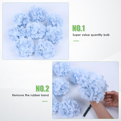 AVIVIHO 65pcs Baby Blue Fake Flowers Hydrangea Artificial Flowers Bulk (Not Squished, No Steaming Need) Silk Flowers with Stems for Home Weddings,Table Centerpieces,Party Arch Decorations - color: Baby Blue, size: Medium