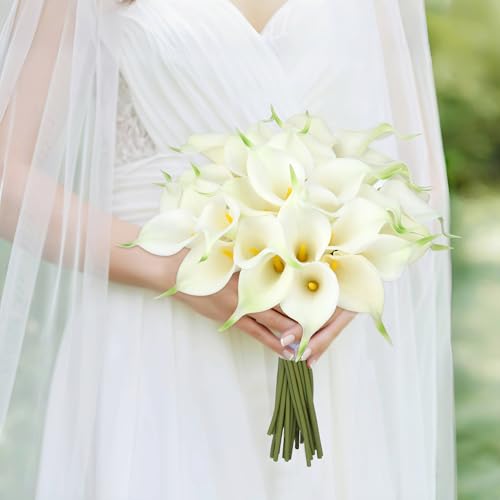 24 Pcs White Artificial Flowers Fake White Calla Lily Silk Flower Real Touch for Wedding Office Home Kitchen Decor - color: White