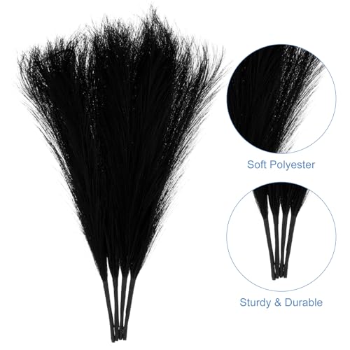 uxcell 4pcs Faux Pampas Grass 17 Inch 6 Stem Artificial Fake Dried Pampas Grass Decor for Floor Vase Filler, Wedding Decoration, Home Decoration, Black - color: Black