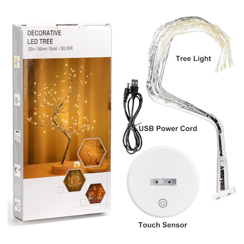 Fairy Light Spirit Tree,20" Tabletop Bonsai 108 LED Tree Light, USB or Battery Powered,Touch Sensor Switches,DIY Artificial Tree Lamp for Bedroom Desktop Christmas Room Decor (Warm White)