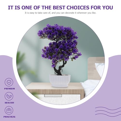 Artificial Bonsai Pine Tree Faux Potted Plant Purple Simulation Bonsai Desktop Ornament Home Decoration for Office and Living Room