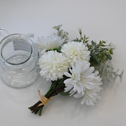 LADADA White Artificial Daisy Flower Set Glass Vase Table Centerpiece Home Decor - color: Milky White