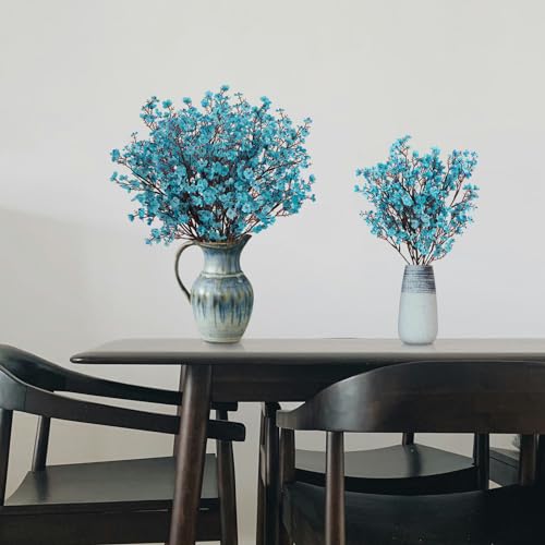8Pcs Babys Breath Artificial Flowers Silk,Real Touch Peacock Blue Bouquets Flowers for Vase Home Office Wedding Spring Winter Indoor Outdoor Centerpiece Table Mother's Day Decorations - color: Peacock Blue, size: 8 Bundles