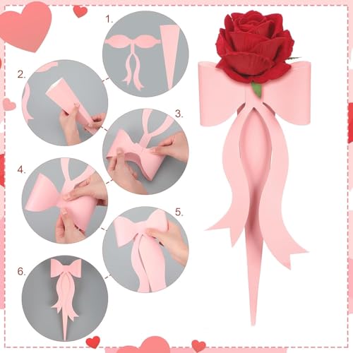 2PCS Valentines Day Gifts Finished Pipe Cleaner Roses,Handmade Pink Rose Bouquet with Bow Gift Box Ready-to-Gift Artificial Flowers for Valentine’s Day, Weddings, Birthdays, Party Decor - color: Rose