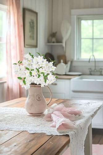 DILATATA 17" Cherry Blossom Branches for Vase Faux Cherry Flowers Picks White Peach Blossom for Floral Arrangements Artificial Apple Blossom Fake Silk Flower for Home Wedding Table Decor-4 Pcs - color: White03 #3