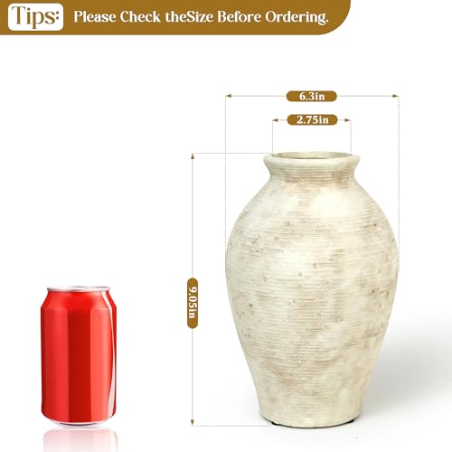 Ceramic Flower Vase, 9 Inch Vintage Large Vase for Living Room, Dining Room, Bathroom Indoor & Outdoor Home Decor - size: 9In