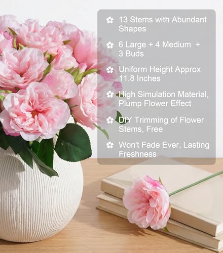 florisso White Rose Artificial Flowers - 13 Branches Faux Roses for Home Decor, Wedding Arrangements & Vase Centerpieces (Silk Roses) - color: Rose-white