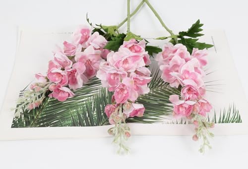 6PCS Pink Delphinium Artificial Flowers Real Touch Larkspur Silk Flowers Long Stem Artificial Flowers for Tall Vase Wedding Centerpieces for Tables Home Decor Indoor (Pink) - color: Real Touch Pink