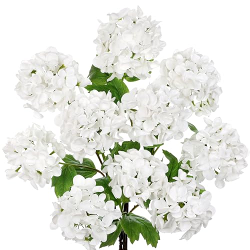 Real Touch Hydrangea Artificial Flowers 19” Tall Artificial Hydrangea Flowers Double-Headed Faux Hydrangeas, Cream Hydrangeas, Realistic Silk Hydrangea for Home Decor Weddings Arrangements-5 Branches - color: White#02