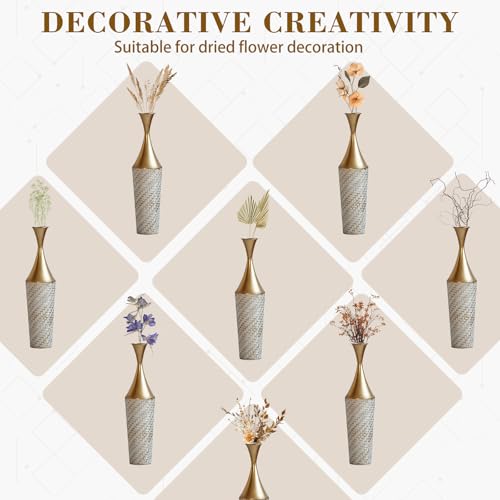 Tall Floor Vases Set of 3 for Decor Living Room Floor, Gold Vases Home Decor, Embossed Body Pattern, 35.43" H/31.5" H/27.56" H Geometric Cylinder (Gold 10) - color: Gold 10