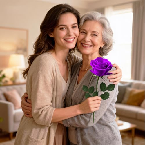 Purple Single Forever Roses in a Box,Preserved Flowers for Delivery,Preserved Rose Gifts for Women, Real Roses Gift, Mom Birthday Gifts, Mothers Day Flowers,Valentines Flowers,Presents for Her - color: PURPLE-window