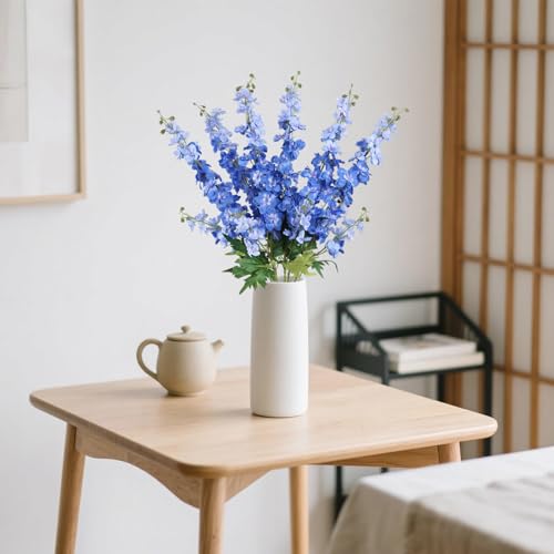 6Pcs Blue Delphinium Artificial Flowers 37.4’’ Faux Silk Larkspur Flowers Long Stem Artificial Flowers for Tall Vase Table Home Wedding Party Garden Decor(Blue) - color: Blue