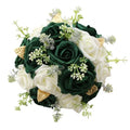 Round Green Artificial PE Rose Bouquet with Pearls for Bridal Toss and Bridesmaids Suit for Wedding Party - color: Green Leaves