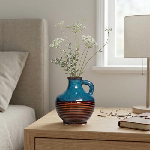 Sunddo 6 Inch Small Ceramic Vase for Centerpieces, Rustic Modern Vase, Pitcher Decorative Flower Vases for Home Decor, Farmhouse, Bedroom, Dining Table, Kitchen, Office Desk Decor - color: Navy Bronze, size: 6 Inch