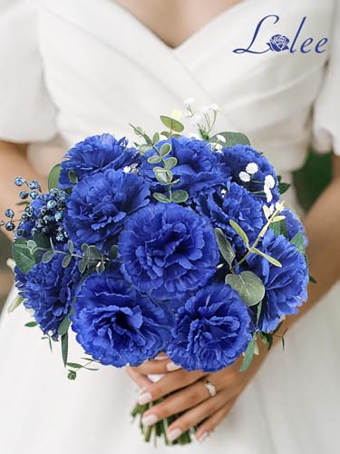 108pcs Carnation Head Flowers with Stem, Royal Blue Artificial Flowers Carnation Bulk - 3.5" Blue Silk Carnations Fake Flower for Bridal Wedding Bouquet Tables Centerpieces Grad Party Cemetary Decor - color: Royal Blue