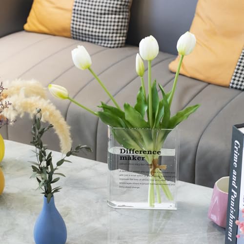 BuyCard Clear Acrylic Book Vase for Flowers, Transparent Flower Vase for Home Decor, Simplicity Bookshelf Decor, Unique Stuff for Book Lovers, Difference Maker, Gift to Motivate(Clear) - color: Clear