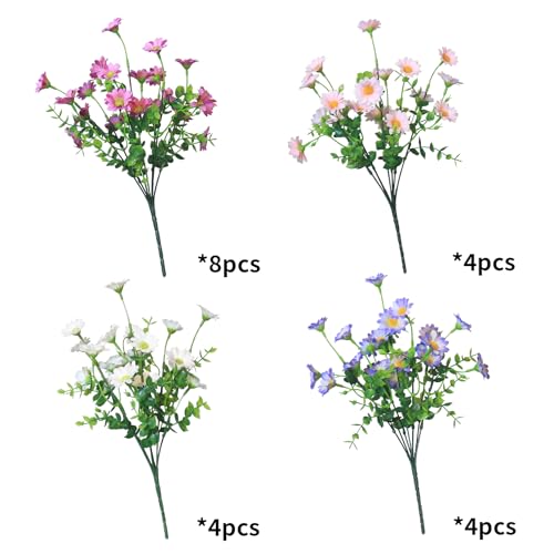 alyptus Enhance Your Outdoor Space Artificial Flowers & Plants 20 Bundles Anti-UV Simulated Flowers Lifelike Fake Silk Colorful Daisy Bulk for Christmas Thanksgiving Decoration (20 Bundles 1#) - color: Colorful