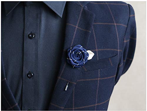 Flairs New York Gentleman's Essentials Premium Handmade Flower Lapel Pin Boutonniere - color: [Fabric] Navy Blue / Gold Leaf