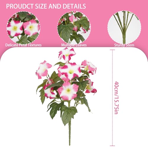 Artificial Flowers for Outdoors, Faux Petunias Spring Summer Decoration, Fake Flowers Plants UV Resistant Look Real Silk Flowers for Outside Planter Front Door Porch Patio Yard (6, Pink-White) - color: Pink-white