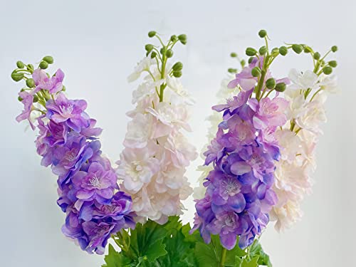 YalzoneMet 3pcs Purple Delphinium Artificial Flower 31.5'' Long Stem Fake Larkspur Lifelike Real Touch Delphinium Latex Flower for Tall Vase Home Table Decor Wedding Flower Arrangement Decoration - color: Purple