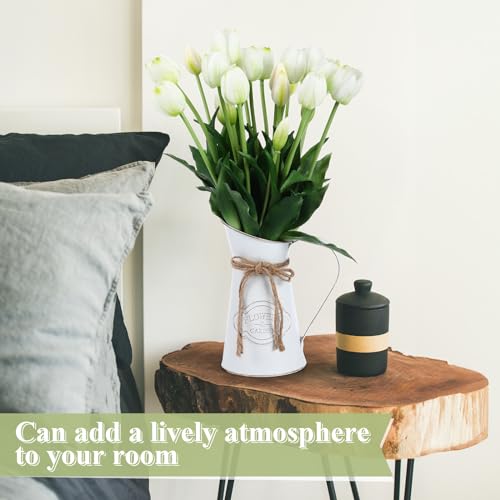 Riceshoot 30 Pcs Artificial Tulips Flowers 6 Bunches Faux Tulips Bouquets Arrangements Realistic Flowers for Office Wedding Party Kitchen Decoration(White) - color: White