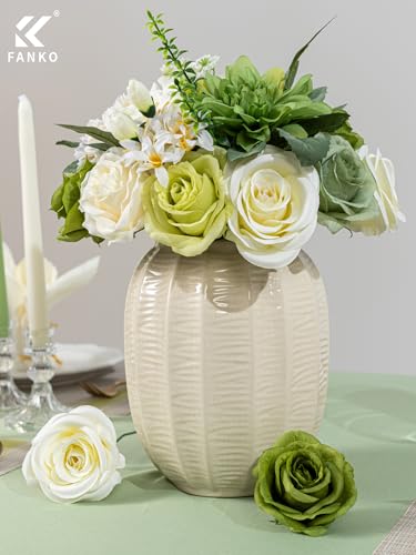 FANKO Artificial Flowers for DIY, Green White Faux Flowers Bouquet, Fake Rose Dahlia Daisy Hydrangea Silk Flowers for Vase, Home Decor, Garlands, Garden Wedding, Party, Housewarming - color: Cream Green