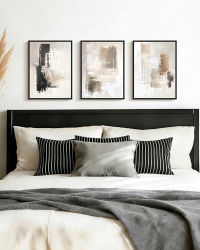 PHOPAGO Modern Abstract Framed Wall Art Mid Century Minimalist Beige Pastel Neutral Wall Decor for Kitchen Bathroom - 11x14in Black Framed - color: White Abstract, size: 14L" x 11W" x 3 Pcs Black
