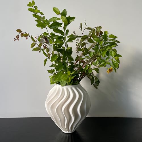 White Minimalist Small Vase, Flower Holders for Pampas Grass Decor, Coffee Table & Shelf Decor, Modern Vases for Flower Bouquet, Abstract Vase Decor, Entryway & Dresser Floreros (Wavey Vase) - color: Wavey Vase