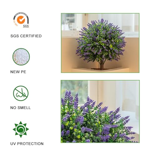 2 Pack Artificial Lavender Topiary Shrubs, 25 Inch UV Resistant Faux Greenery with Ground Plugs for Indoor Outdoor Porch, Patio & Garden Decor - color: Purple