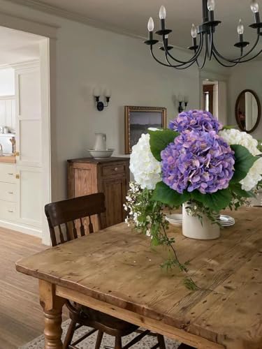 YalzoneMet 4Pcs Purple Silk Hydrangea Artificial Flower Lifelike Big Blooms 20'' Long Stem Faux Hydrangea Flower Bouquets for Home Party Indoor Outdoor Wedding Table Centerpiece Decor - color: Purple