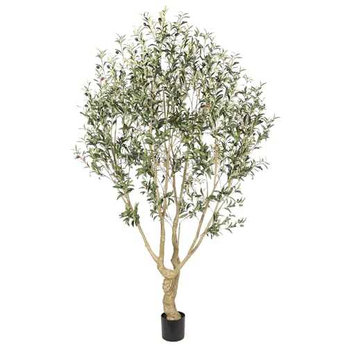 Realead Faux Olive Tree 7ft - Large Artificial Olive Tree Indoor with Realistic Leaves and Olives - Full and Grand Design Fake Olive Tree with Sturdy Base for Indoor Home Office Decor - size: 7FT