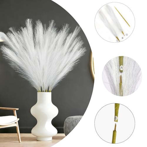TORONTOKYO 8Pcs White Faux Pampas Grass Tall Decor, 35.4” Fluffy Artificial Pompous Grass Branches, Large Pampas Grass Reed Stems for Floor Vase Filler, Wedding, Baby Shower, Home Boho Decor - color: White, size: 35.4inch-8Pcs