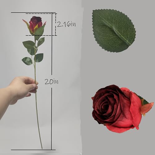 Artificial Roses 10 Pcs - Lifelike Single Stem Fake Roses with Natural Petal Texture,Fade-Resistant Silk Flowers for Wedding Decor,Home Vase Arrangements,Party Centerpieces(10, Red) - color: Red