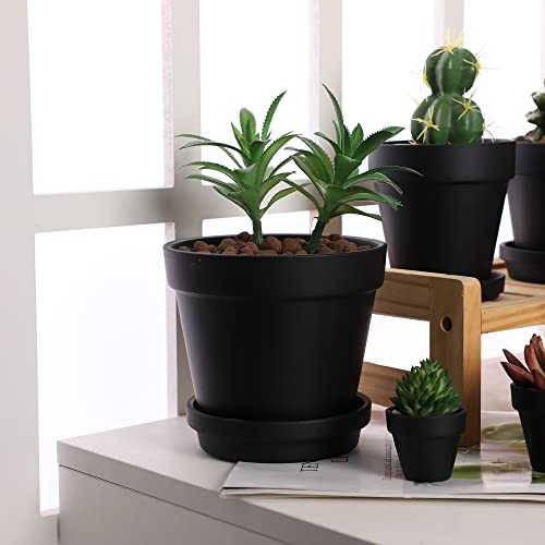 Terra Cotta Pots with Saucer- 6-Pack Large Terracotta Pot Clay Pots 5.5'' Clay Ceramic Pottery Planter Cactus Flower Pots Succulent Pot with Drainage Hole- for Plants,Crafts terra cotta planter(Black) - color: Black