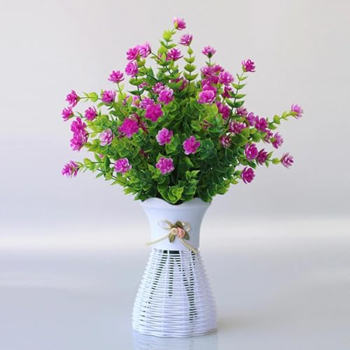 1 Pack 7-Fork Simulated Eucalyptus Roses, Green Potted Artificial Flowers, Home Decoration and Wall Decoration(Rose Pink) - color: Rose Pink