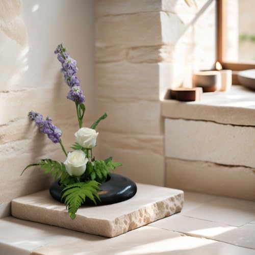 Ikebana Bowl Kit - Ikebana Vase (Japanese Flower Bowl Vase) with 1.8'' Floral Frog, Ikebana Set for Japanese Flower Arrangement (Black, 1.8'' Floral Frog Included) - color: Black, size: 1.8'' Floral Frog Included