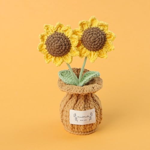 Crochet Tulip Flower Plant, Small Cute Handmade Knitted Flowers with Vase, Small Crochet Potted Artificial Flower Plants for Desk Home Car Dashboard Office Decorations (Tulip-Purple) - color: Tulip-purple