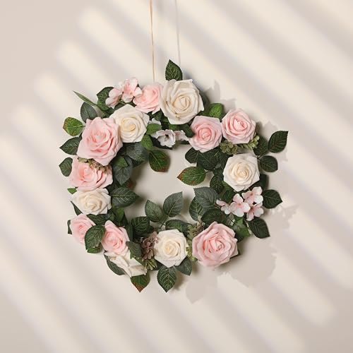 Senseya 5FT Artificial Rose Flower Garland - Blush Pink Fake Floral Vine with Rose Leaves, Runner Rustic Flower Garland for Wedding Arch Backdrop, Table Runner Centerpieces, Party Home Mantel Decor - color: Blush Pink Roses