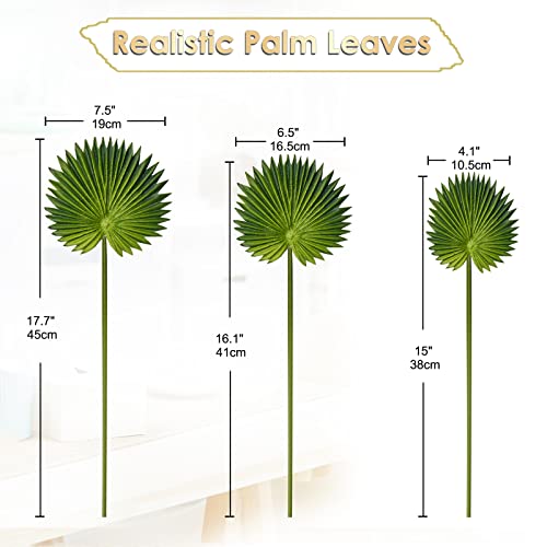 6 Pcs Pu Foam Artificial Palm Leaves Faux Palm Tropical Leaves Fake Palm Fronds for DIY Wedding Bouquets Fake Leaves for Centerpieces Arrangements Bridal Shower Palm Leaf for Party Home Decorations - color: Palm #01