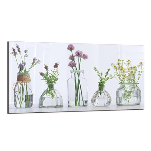DAIFURONGE Tempered Glass Backsplash for Kitchen,Flowers and Vase, 30"x14" | Behind Stove Back Splash Panel Protector, Easy to Clean, Kitchen Wall Decor,One Piece Oven and Range Backsplash - size: 30"L x 14"W