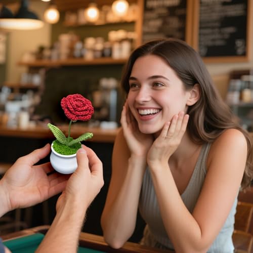Joekaran Crochet Flowers Cute Rose Gifts for Girlfriend, Boyfriend Valentines Birthday Gifts for him her, Wedding, Anniversary, Christmas Romantic Couples I Love You Gift from Husband(Burgundy Rose) - color: Burgundy Rose